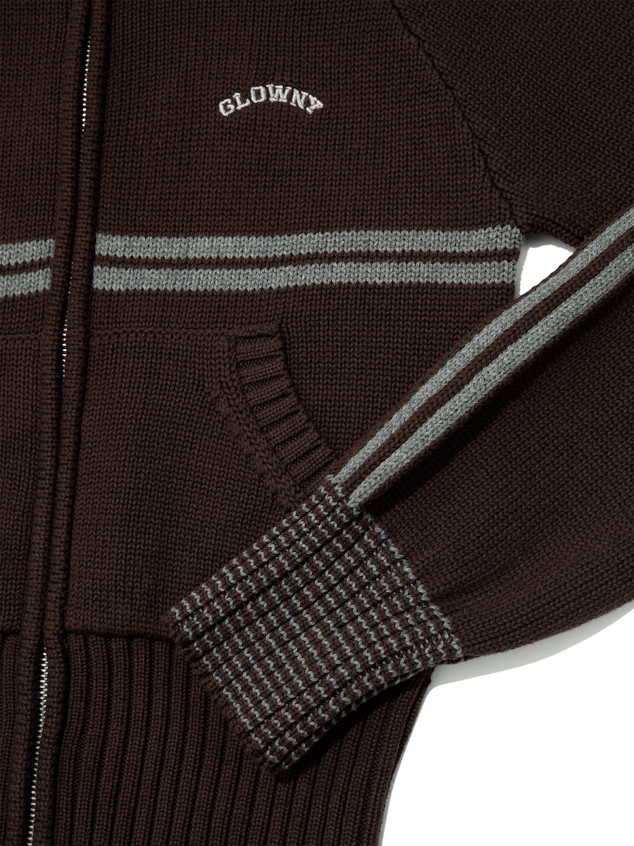 MUSINSA | GLOWNY MOTION KNIT ZIP UP (BROWN)