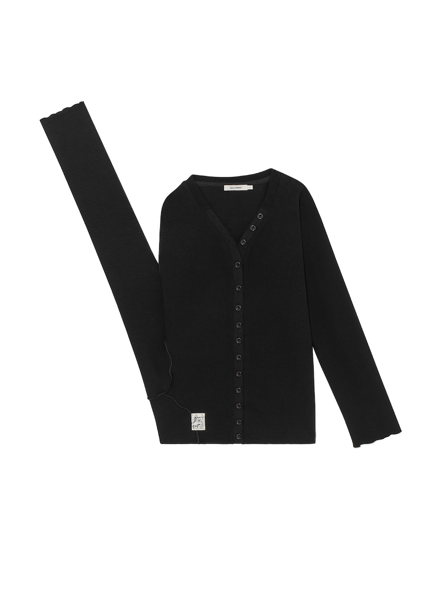 GLOWNY/グロウニー SHOULDER BUTTON LONG SLEEVE MUSINSA | GLOWNY TILT BUTTON LONG SLEEVE (BLACK)