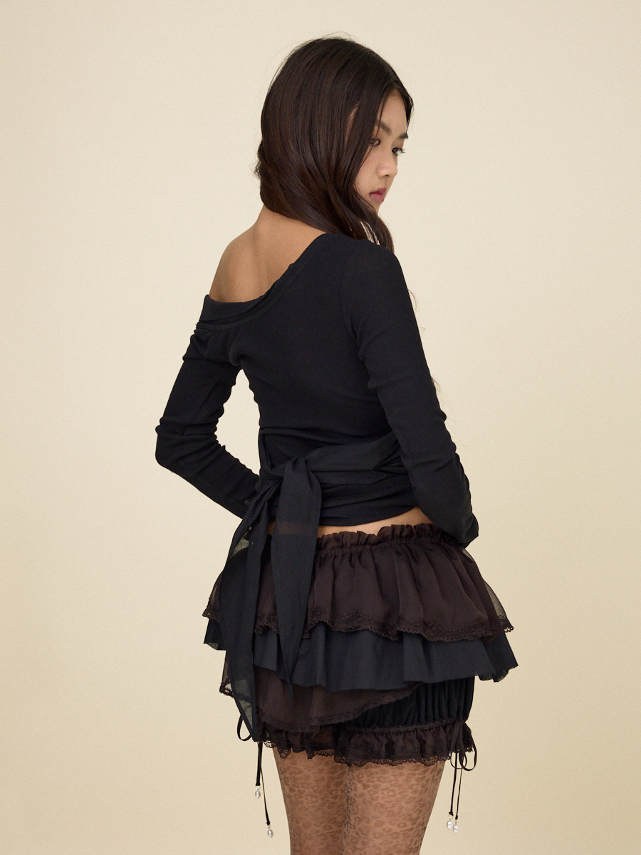 MUSINSA公式 | GLOWNY SCALLOPED LACE MINI SKORT (BROWN)