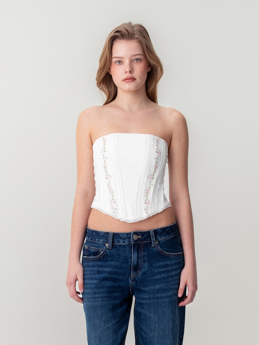MUSINSA | GLOWNY LACE ROSE CORSET TOP (WHITE)